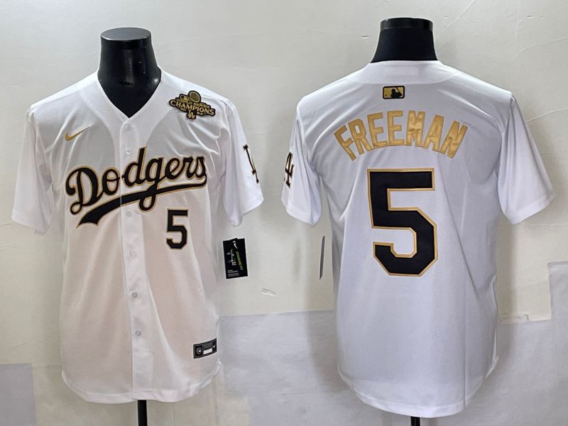 Men 2025 Los Angeles Dodgers #5 Freeman White Gold Nike MLB Jersey style 6277